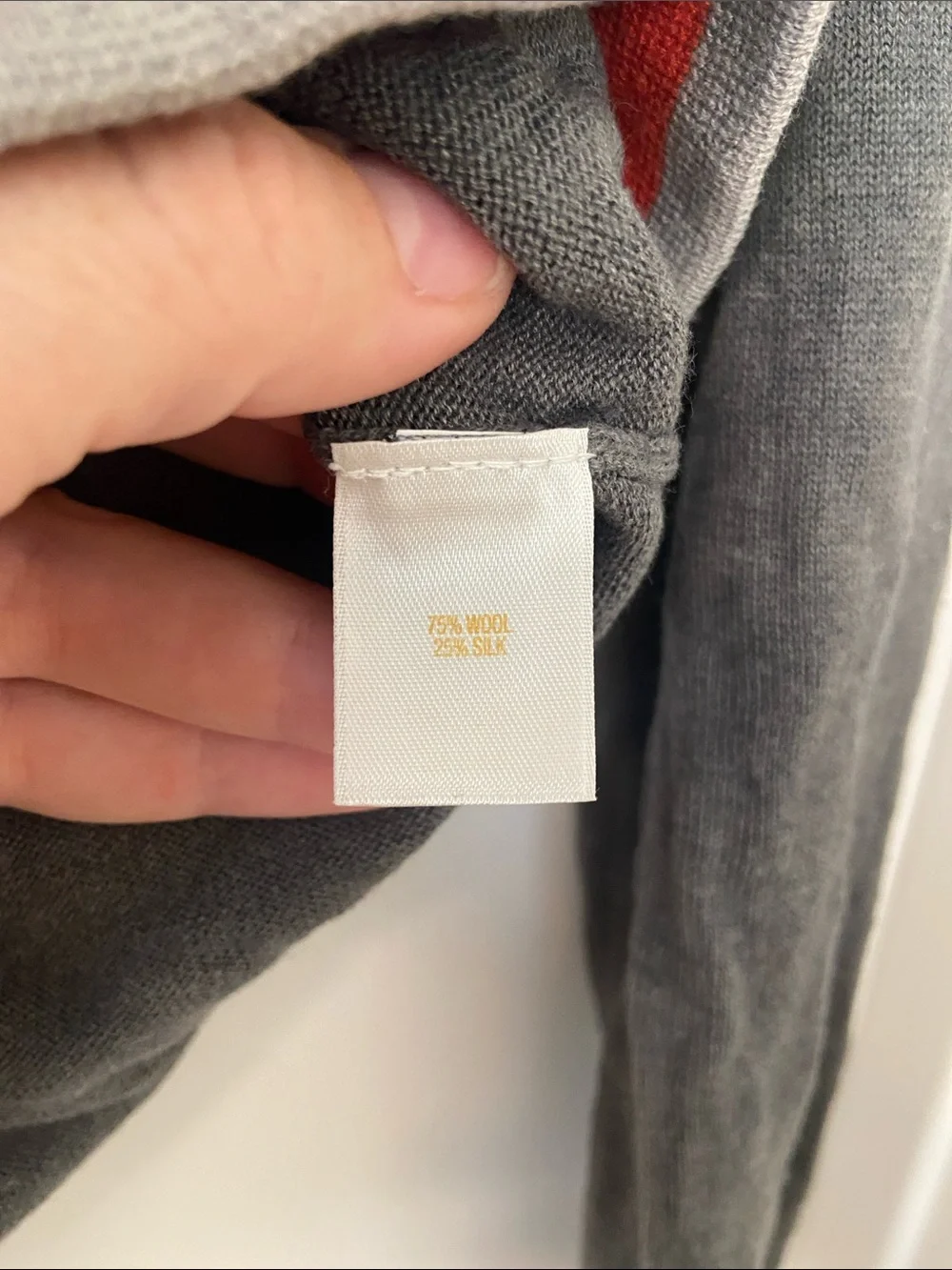 kate spade gray cardigan with cream and red trim wool/silk preppy size M